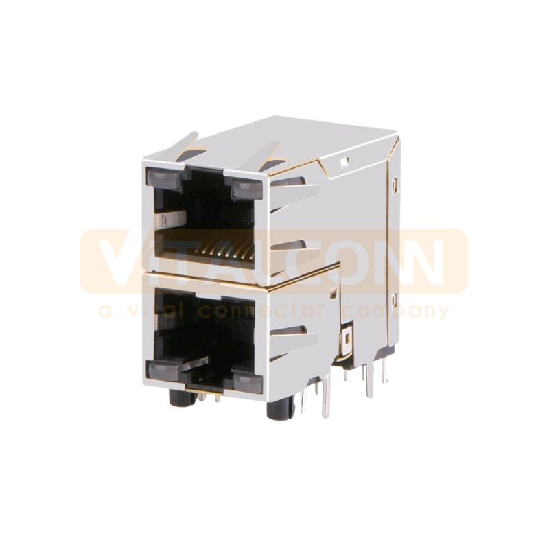 Dual Port 2x1 Shielded RJ45 Connector
