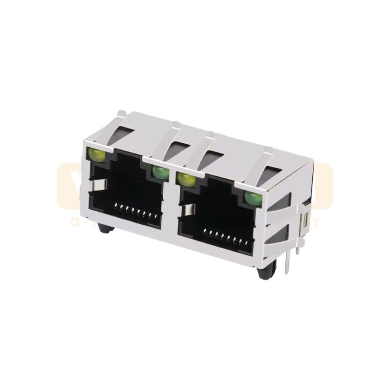 Compact 1x2 Network Port RJ45 Connector