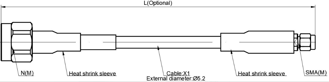 X1-NM-SMA-L VSWR Test Cable Assembly Technical Drawing X1-NM-SMA-L VSWR Test Cable Assembly Drawing with SMA Male Connector
