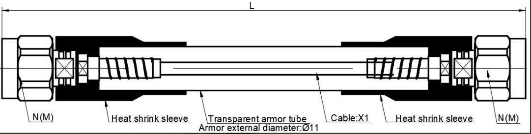 AX1-NM-NM-L RF Test Cable Assembly Drawing AX1-NM-NM-L VSWR Test Cable Assembly Technical Drawing