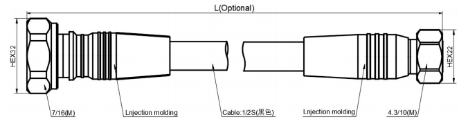 PIM-1/2S-7/16M-4.3/10M-L Technical Drawing PIM-1/2S-7/16M-4.3/10M-L Low PIM Cable Technical Drawing