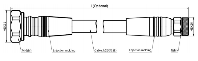 PIM-1/2S-7/16M-NM-L Technical Drawing PIM-1/2S-7/16M-NM-L Low PIM Cable Technical Drawing