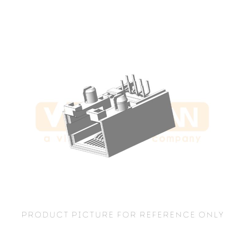 Shielded 8P8C RJ45 modular jack with metal shell and through-hole pins for Cat5e Ethernet ports
