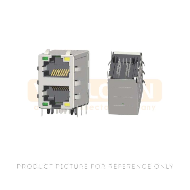 Shielded RJ45 jack 1x2 stacked dual port connector JS214101DPB7